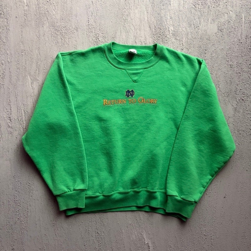 Vintage Notre Dame Sweatshirt Large Green 1990s Russell Athletic